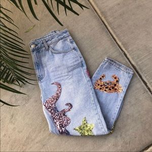Topshop Moto Mom Sequin Mermaid Jeans